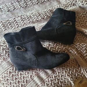 Impo Black Suede Wedge Ankle Booties